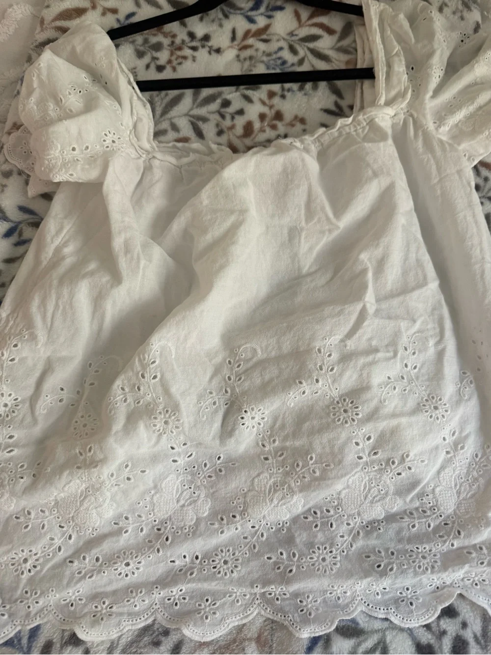 Anthropologie White Eyelet Ruffle Button-Front Blouse